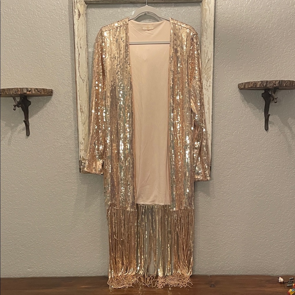 Sequin Fringe Gold Kimono